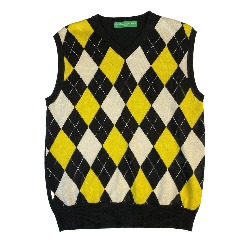 Golf Knickers Sweater Vest Adult Medium Yellow Argyle Wool Blend Preppy Mens